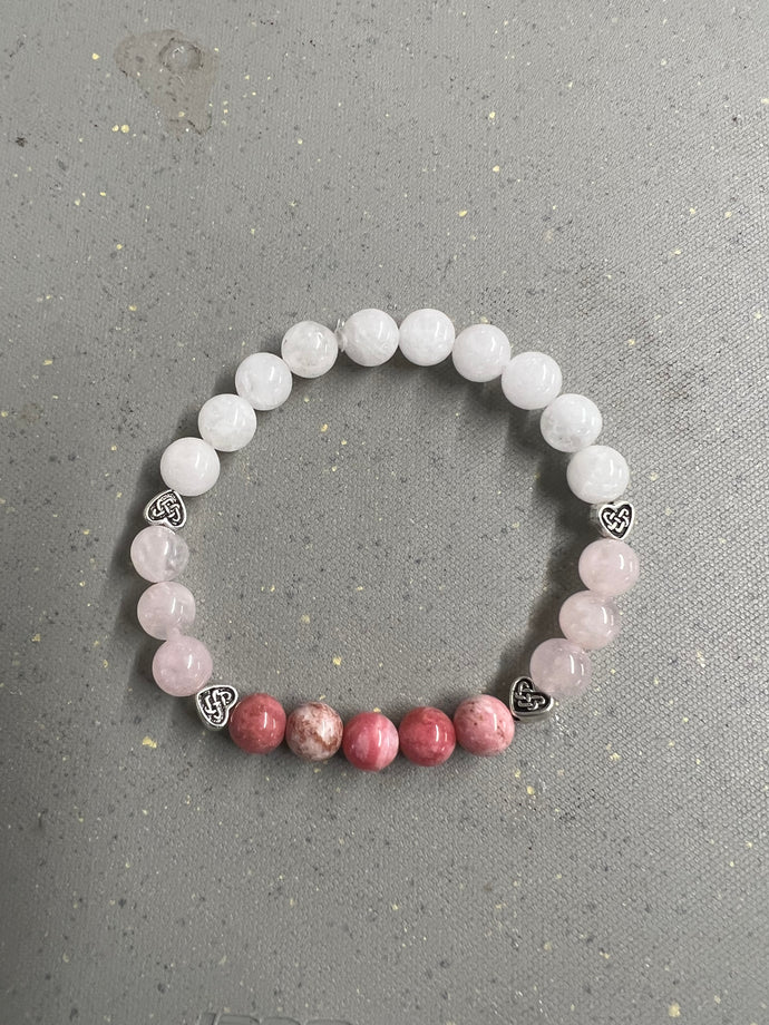 Thulite, Rose Quartz and Clear Quartz Bracelets
