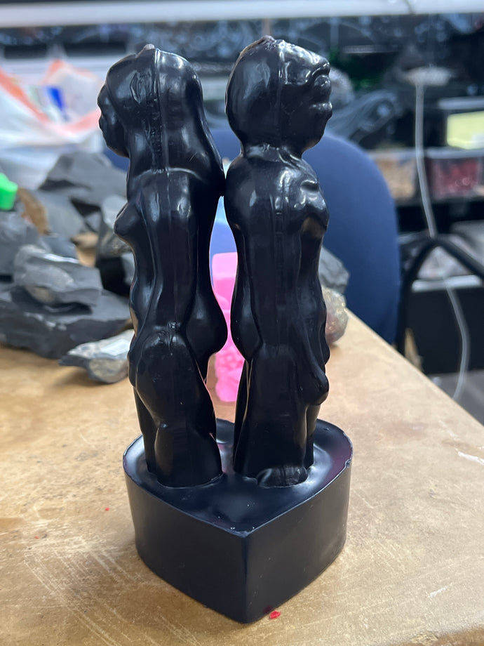Back to Back Candle W/ Heart Base (Black)