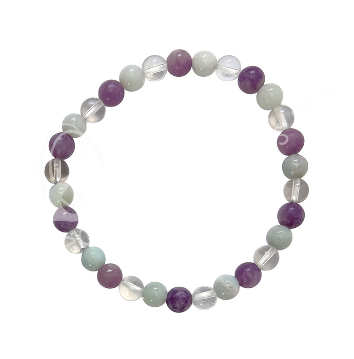 6mm Amazonite, Clear Quartz, Lepidolite Bracelet