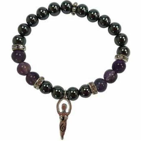 8mm Hematite, Amethyst W/Goddess Charm