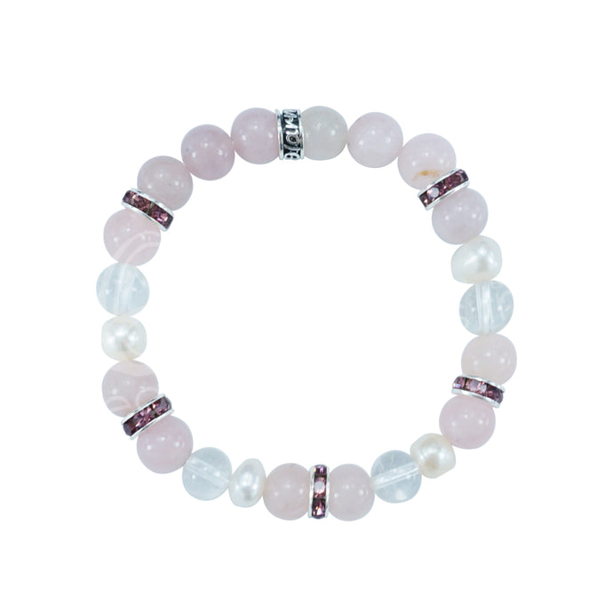 Rose Quartz, Pearl, Clear Quartz Bracelet