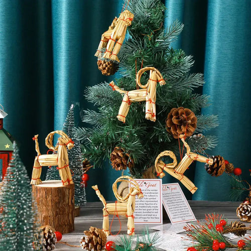 Scandinavian Yule Goats with Red Ribbon