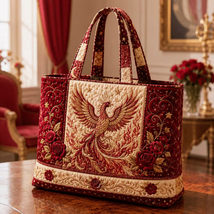 Golden Red Embroidery Phoenix Quilted Bag
