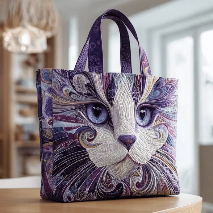 Purple Cat Quilted Tote Bag