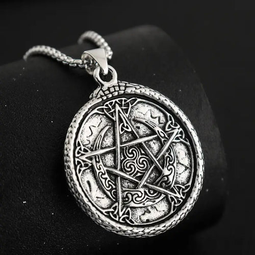 Pentagram Tree of Life Double-Sided Round Pendant Necklace