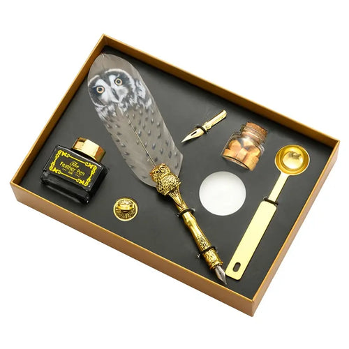 Calligraphy Set with Owl Feather Quill
