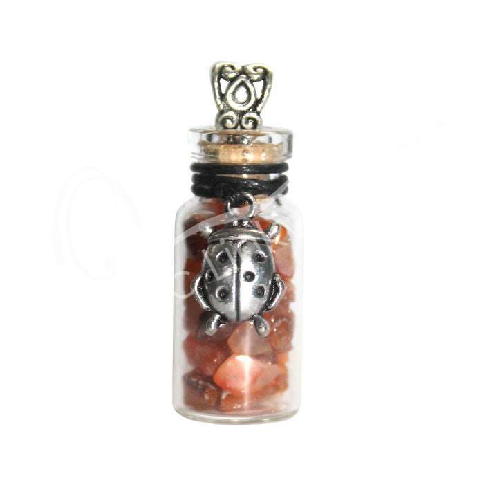 Carnelian Chips Bottle W/ Lady Bug Necklace