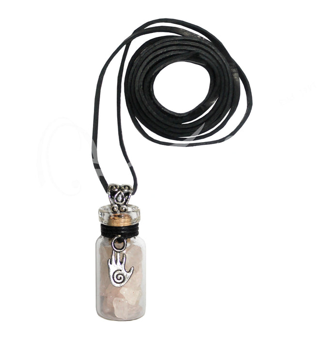 Rose Quartz Chips Bottle W/ Spiral Hand Necklace