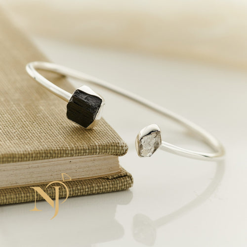 Black Tourmaline and Herkimer Bracelet
