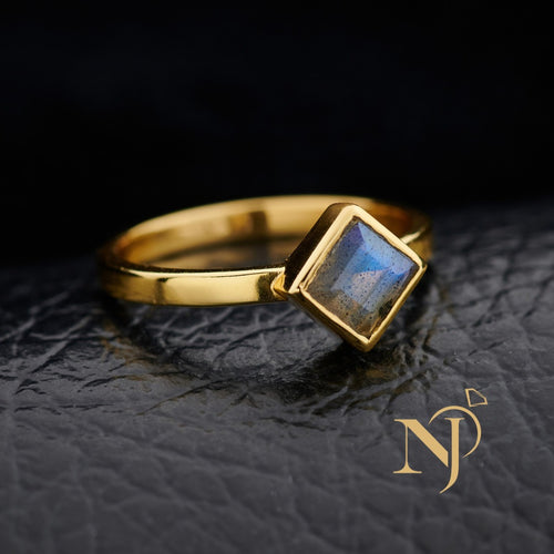 Gold Square Labradorite Ring Size 5