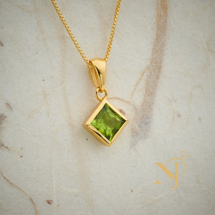 Gold Square Peridot Necklace