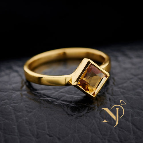 Gold Square Citrine Ring Size 9