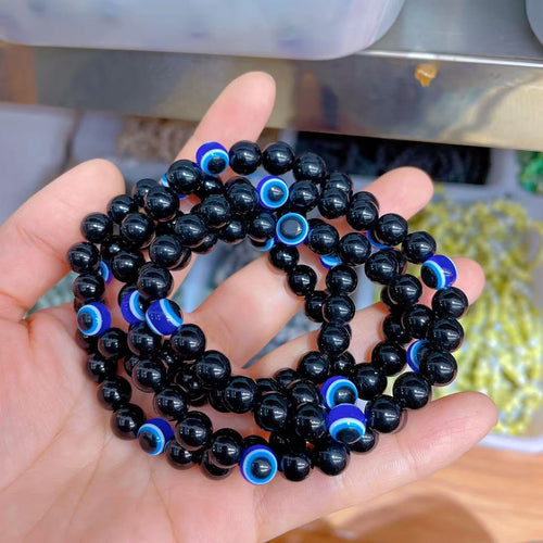 Black Obsidian and Evil Eye Bracelet