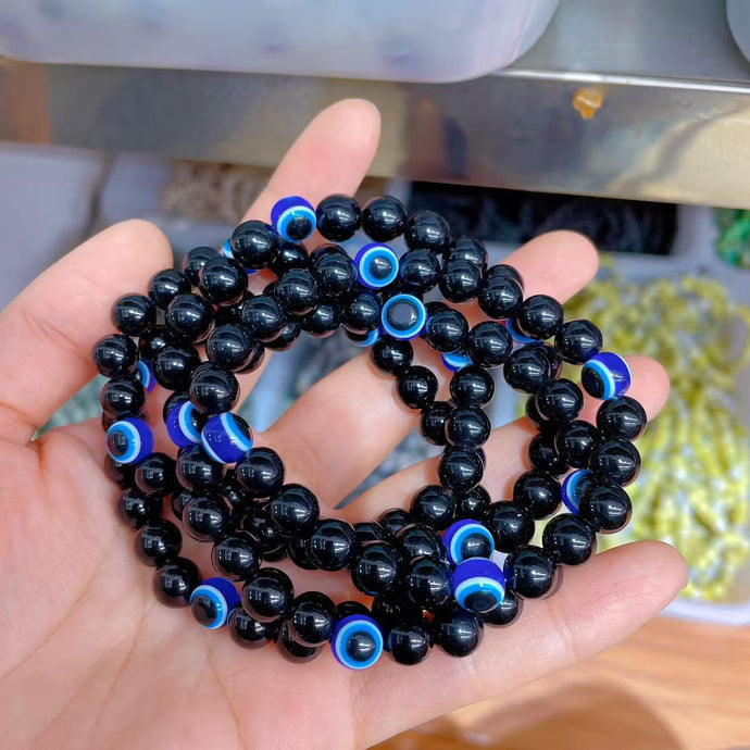 Black Obsidian and Evil Eye Bracelet