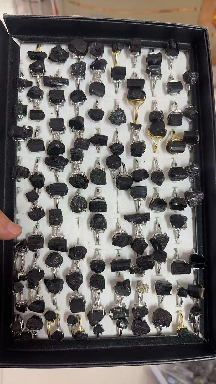 Black Tourmaline Adjustable Ring