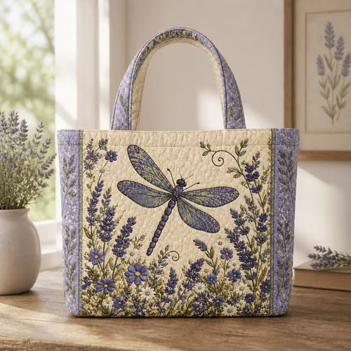 Lavender & Purple Wildflower Dragonfly Quilted Bag