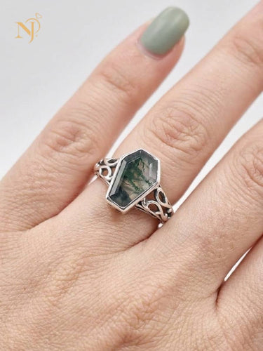 Moss Agate Coffin Rings