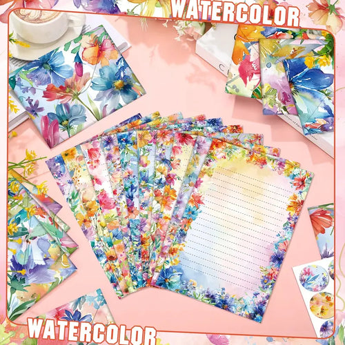 Water Color Flowers Paper with Envelopes