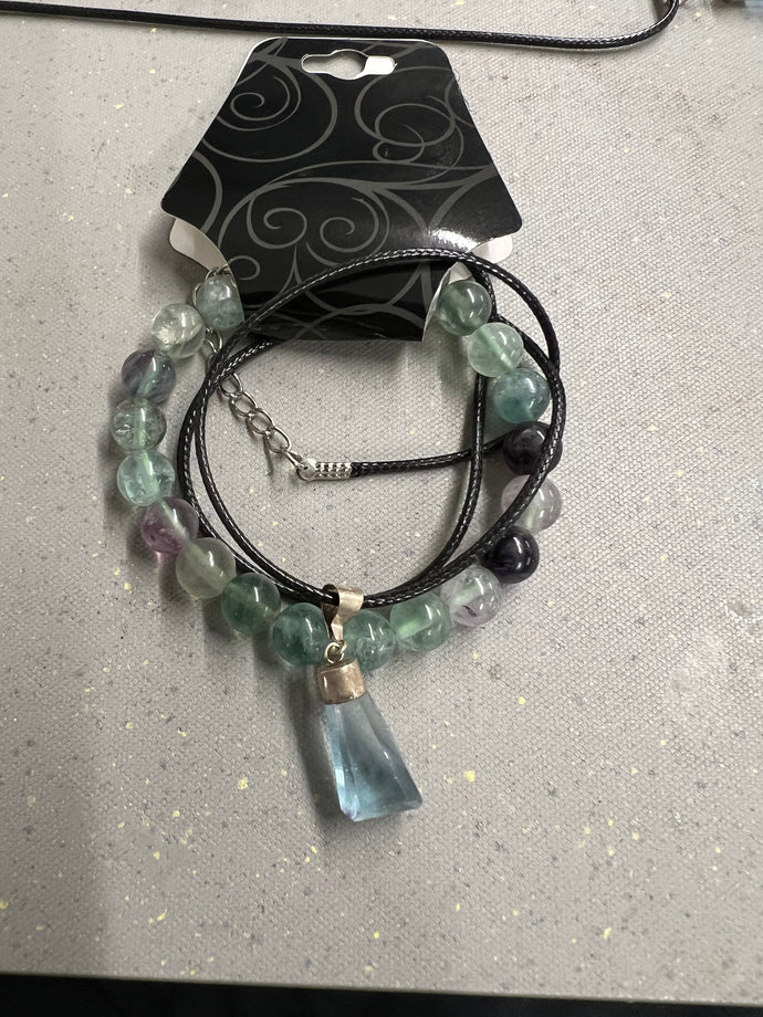 Fluorite Necklace and Bracelet Set