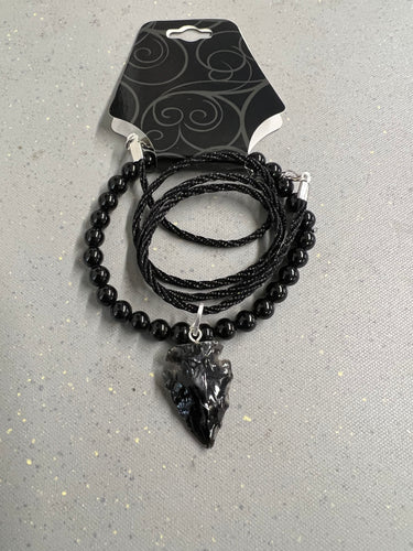 Black Obsidian Bracelet and Arrow Head Necklace