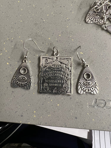 Spirit Board Necklace and Planchette Earrings