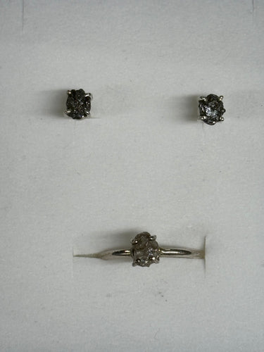 Black Diamond Ring Size 8 and Earring Set