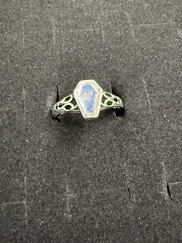 Rainbow Moonstone Coffin Ring