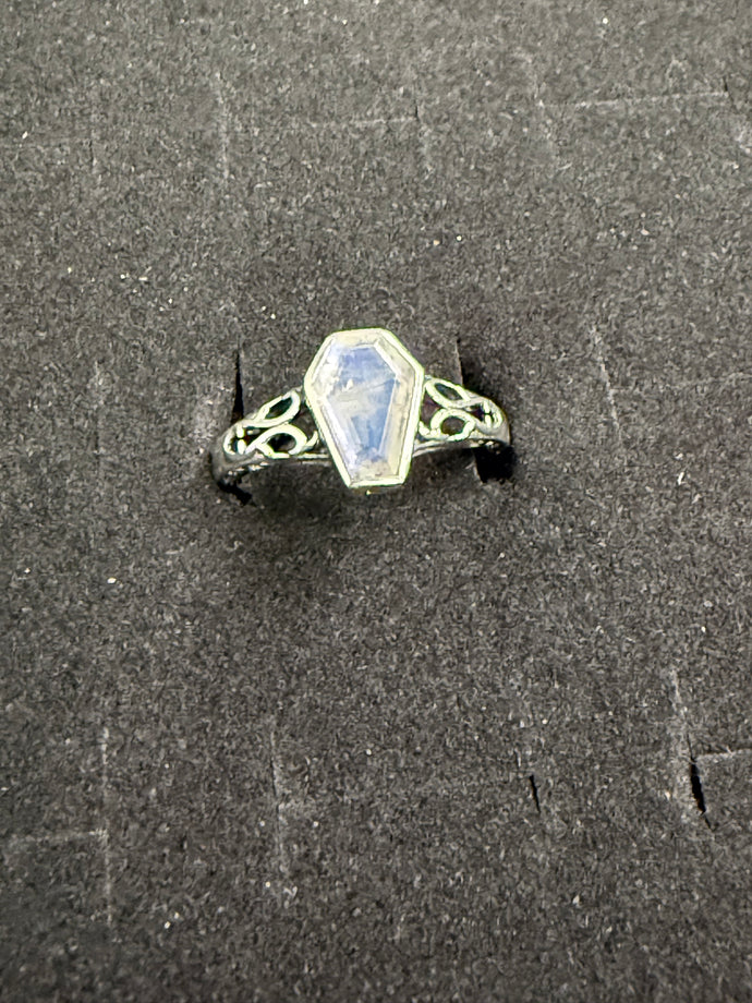 Rainbow Moonstone Coffin Ring