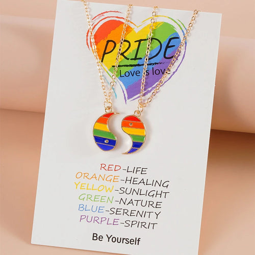 Gay Pride Rainbow Yin and Yang Necklace