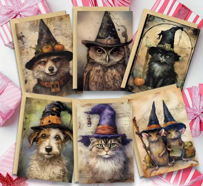 Blank Vintage Witchy Animal Greeting Cards
