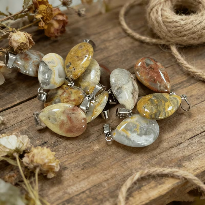 Crazy Lace Agate Teardrop Necklace