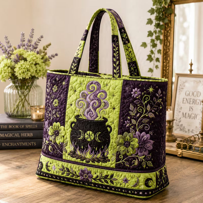 Lime Green & Purple Cauldron Quilted Tote Bag