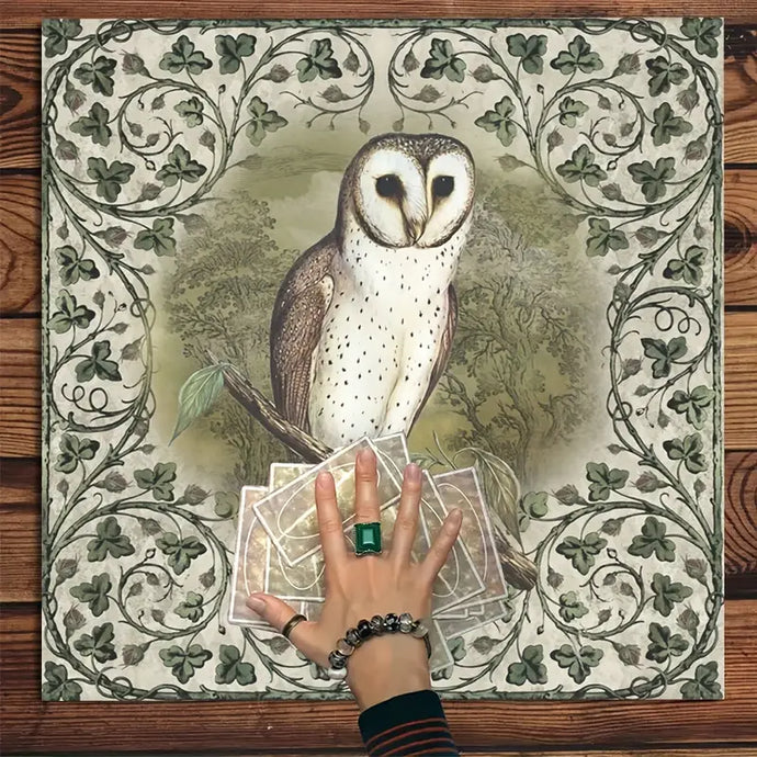 Vintage Green Owl Tarot Altar Cloth