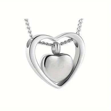 Silver Double Heart Cremation Jewelry Urn Necklace