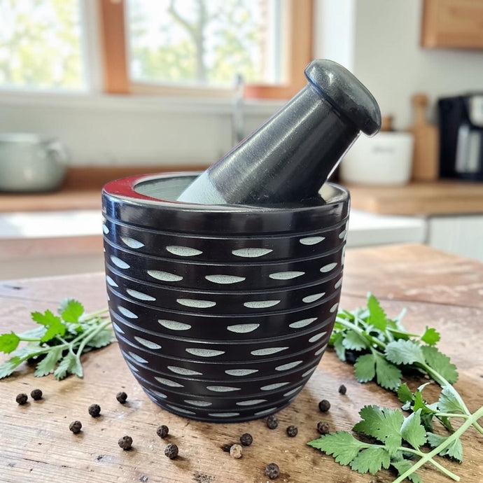 Hand Carved Black Soapstone Mortar and Pestle