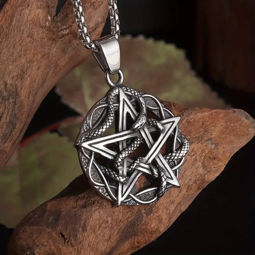 Pentagram W/ Snake Pendant Necklace