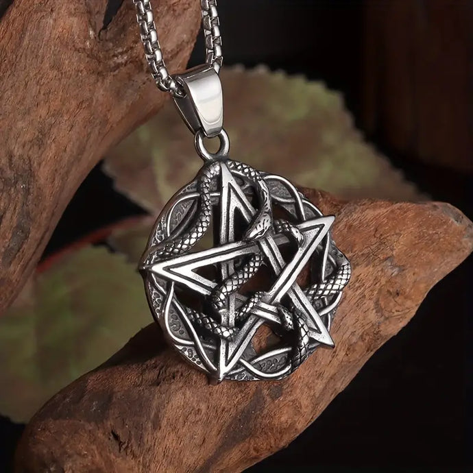 Pentagram W/ Snake Pendant Necklace