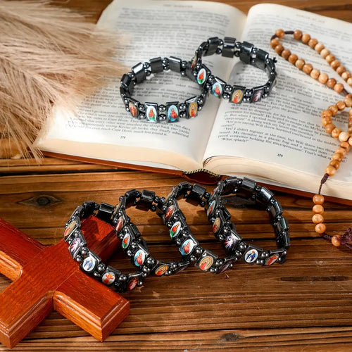 Christian Hematite with Holy Icons Bracelet