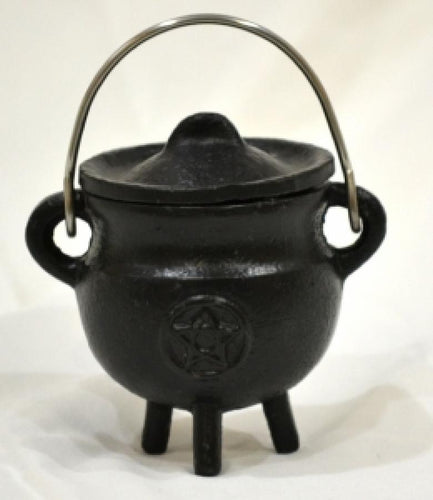 Pentacle Cast Iron Cauldron with Lid