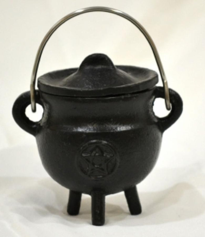 Pentacle Cast Iron Cauldron with Lid