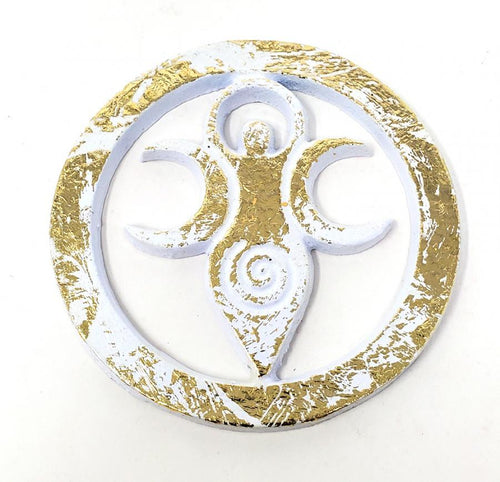 Goddess Metal Altar Tile White w/Gold Finish