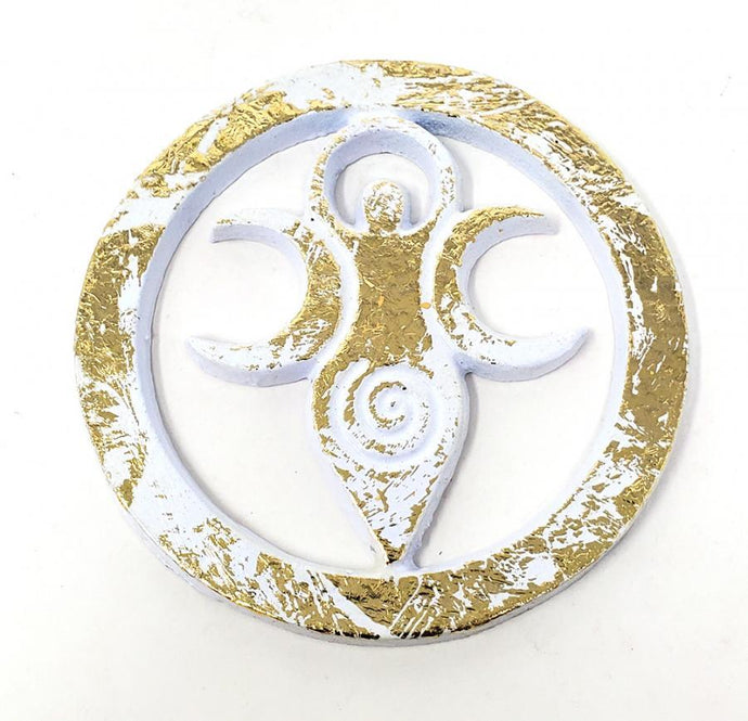 Goddess Metal Altar Tile White w/Gold Finish