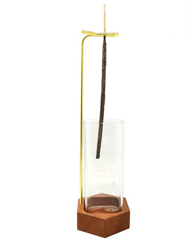 Upside Down Incense Holder with Wooden Base and Glass Ash Catcher
