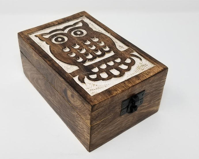 Owl Carved Wood Box