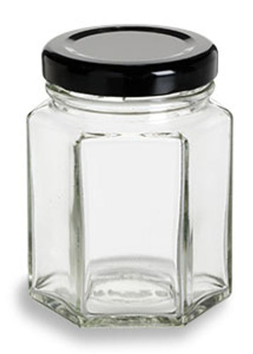 Hexagon Glass Jar with Black Lid