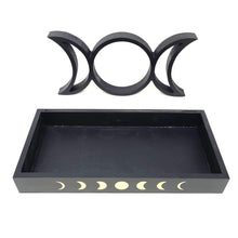 Wooden Triple Moon & Moon Phase Tarot Card Tray