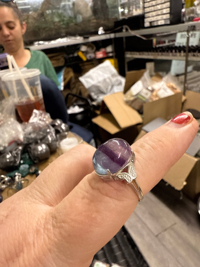 Rainbow Fluorite Butterfly Ring