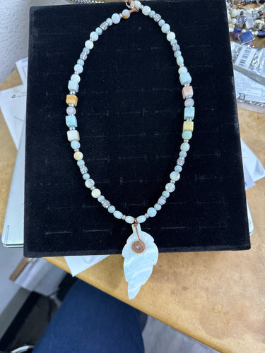 Blue Aragonite and Hematite Necklace