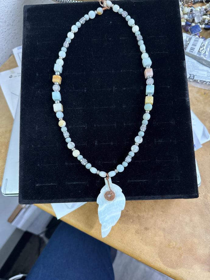 Blue Aragonite and Hematite Necklace