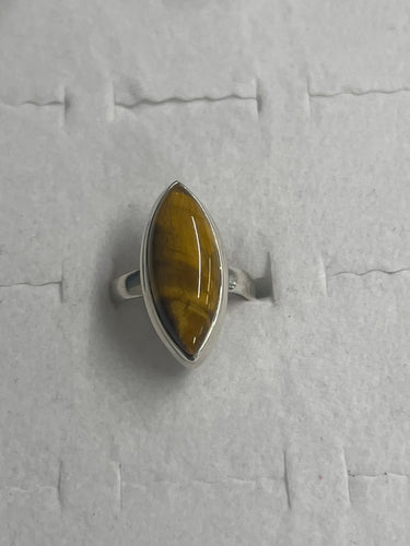 Golden Tiger Eye Sterling Silver Ring (Size 8)